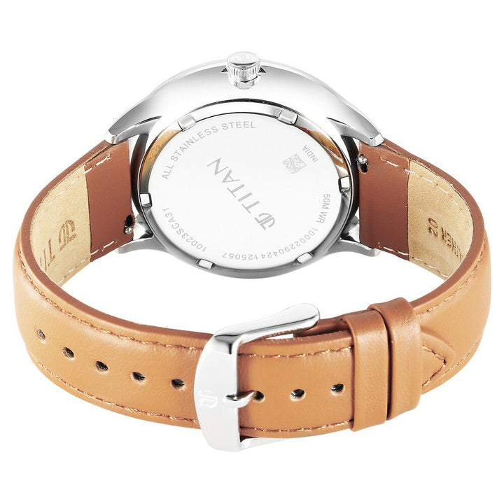 Titan Timeless Treasures Quartz Analog with Date Green Dial With Brown Color Leather Strap Watch For Men 10023SL01