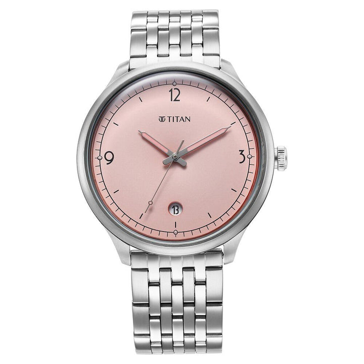 Titan Timeless Treasures Quartz Analog with Date Pink Dial With Silver Color Stainless Steel Strap Watch For Men - The Watch Factory ®