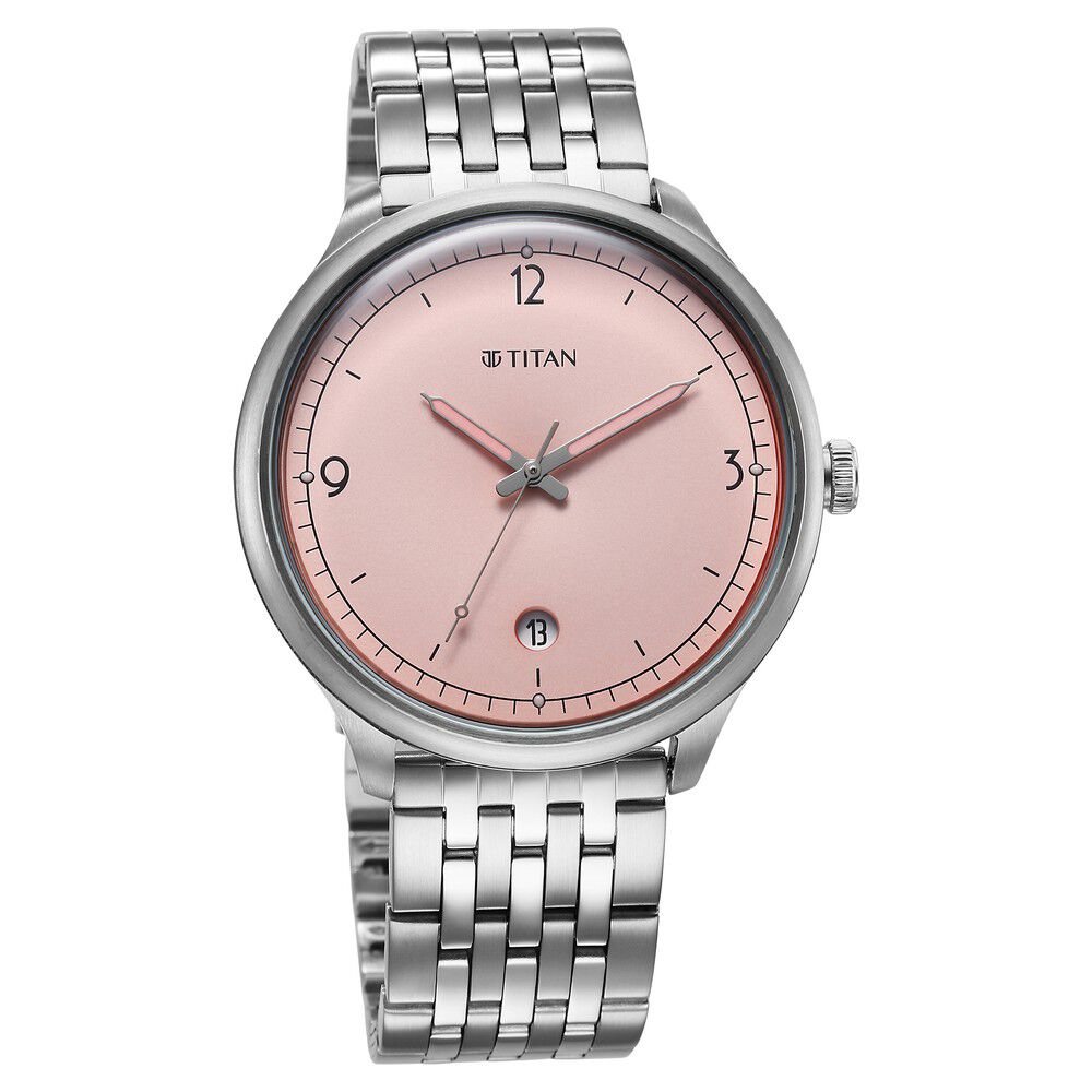 Titan Timeless Treasures Quartz Analog with Date Pink Dial With Silver Color Stainless Steel Strap Watch For Men - The Watch Factory ®