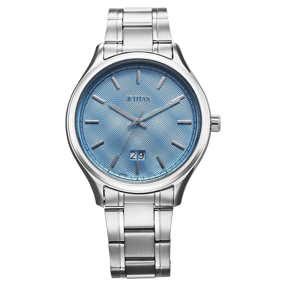 Titan Palette Of Time Quartz Analog with Date Blue Dial Stainless Steel Strap Watch For Men 10033SM01
