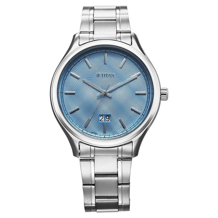 Titan Palette Of Time Quartz Analog with Date Blue Dial Stainless Steel Strap Watch For Men 10033SM01