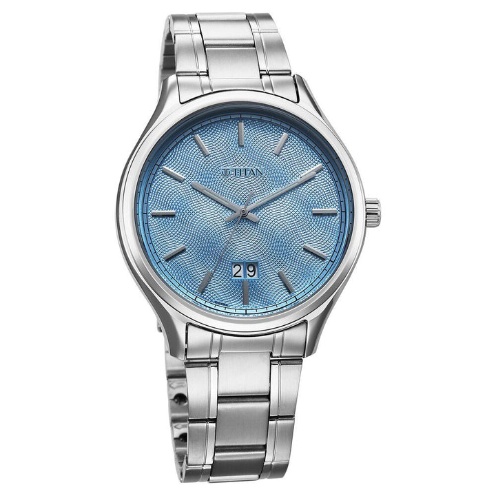 Titan Palette Of Time Quartz Analog with Date Blue Dial Stainless Steel Strap Watch For Men 10033SM01