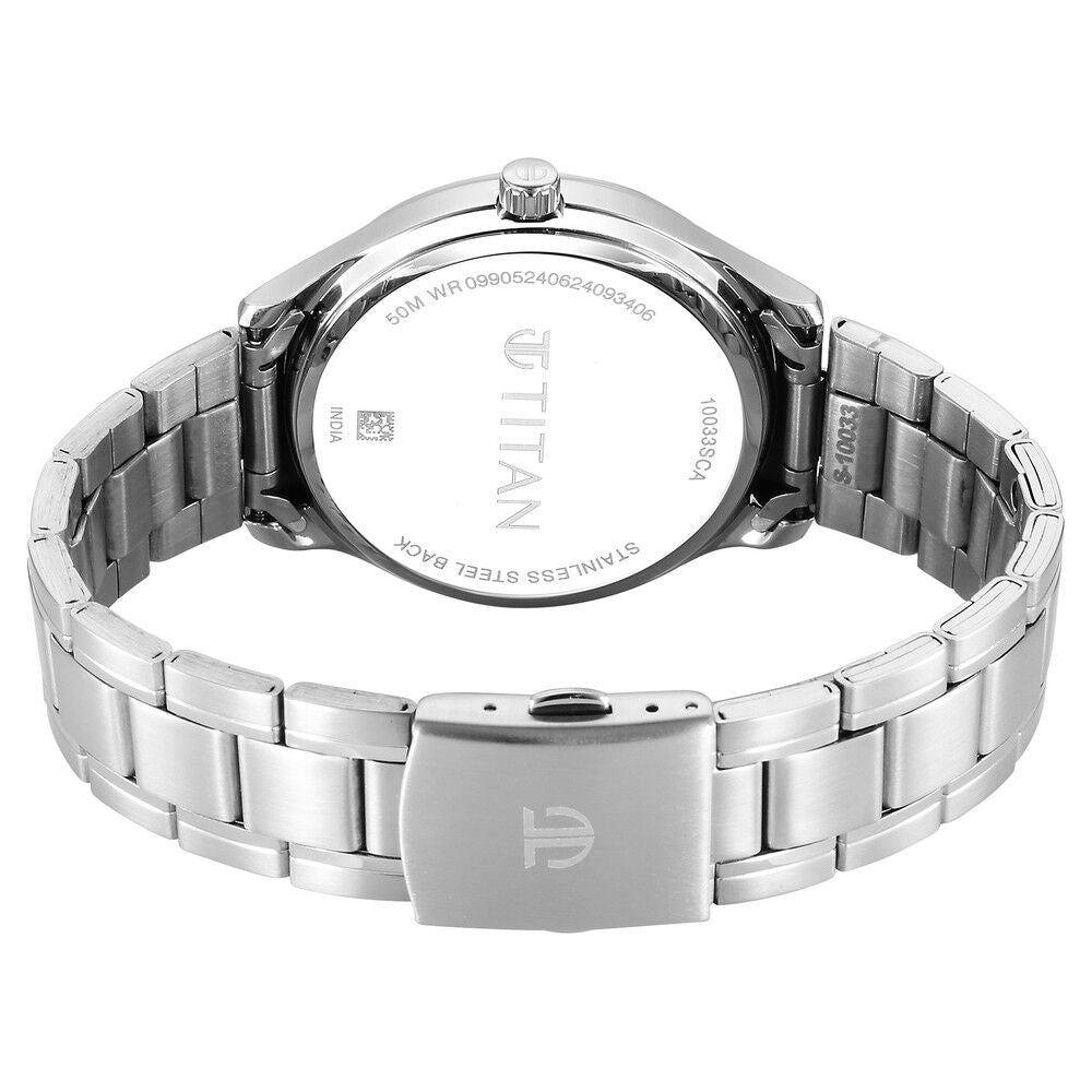 Titan Palette Of Time Quartz Analog with Date Blue Dial Stainless Steel Strap Watch For Men 10033SM01