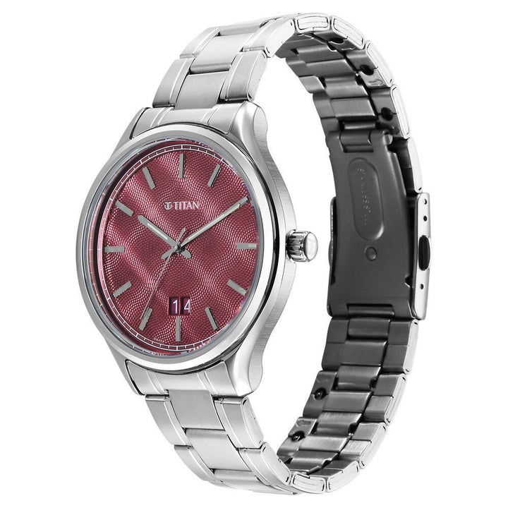 Titan Palette Of Time Quartz Analog with Date Maroon Dial Stainless Steel Strap Watch For Men - The Watch Factory ®