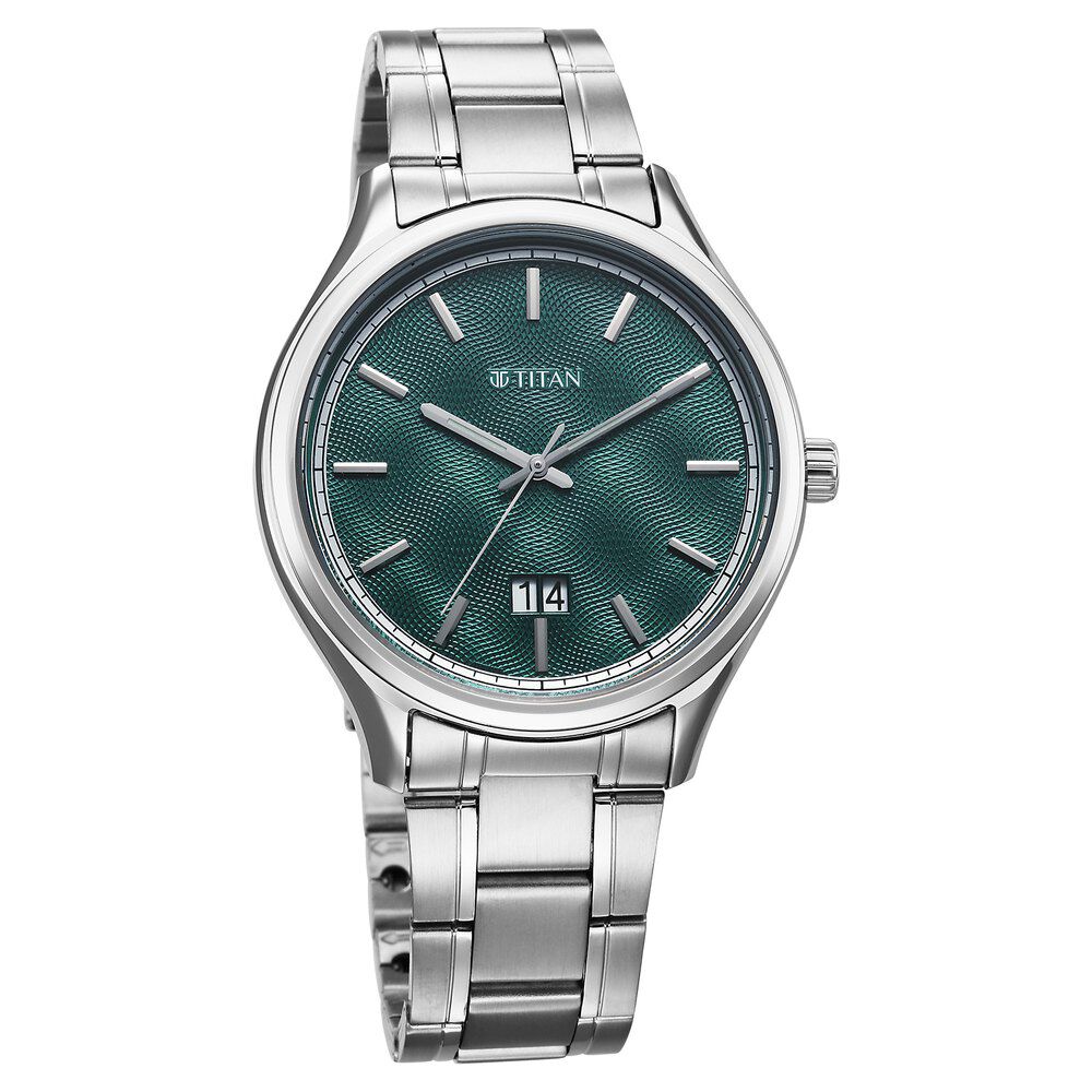 Titan Palette Of Time Quartz Analog with Date Green Dial Stainless Steel Strap Watch For Men 10033SM03