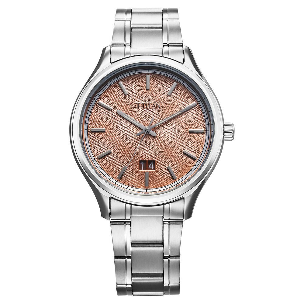 Titan Palette Of Time Quartz Analog with Date Orange Dial Stainless Steel Strap Watch For Men - The Watch Factory ®