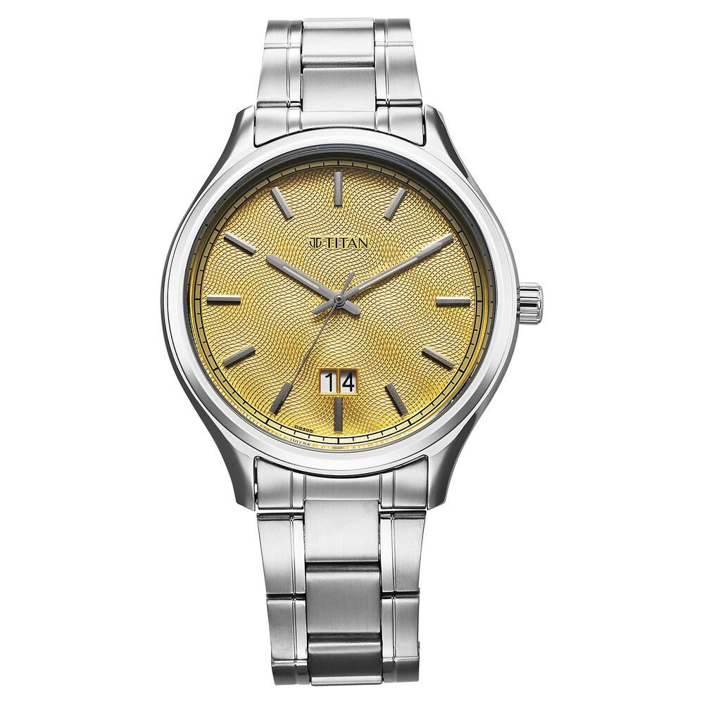 Titan Palette Of Time Quartz Analog with Date Yellow Dial Stainless Steel Strap Watch For Men - The Watch Factory ®