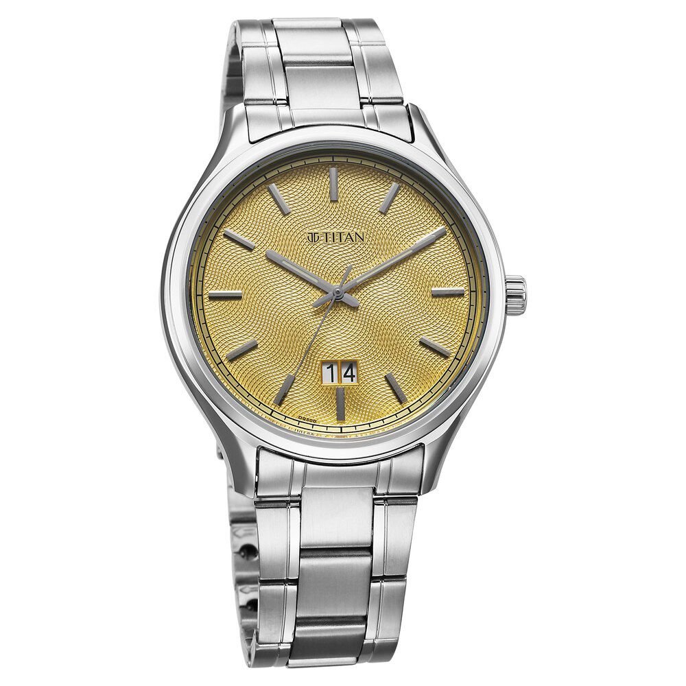 Titan Palette Of Time Quartz Analog with Date Yellow Dial Stainless Steel Strap Watch For Men - The Watch Factory ®