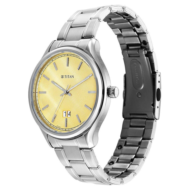 Titan Palette Of Time Quartz Analog with Date Yellow Dial Stainless Steel Strap Watch For Men - The Watch Factory ®