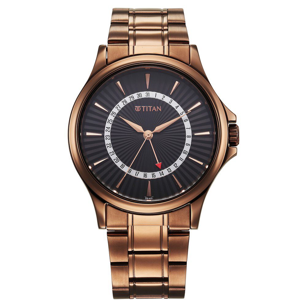 Titan Karishma Quartz Analog with Date Black Dial Stainless Steel Strap Watch For Men 10038QM01