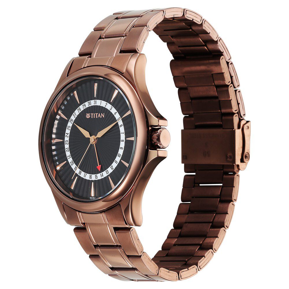 Titan Karishma Quartz Analog with Date Black Dial Stainless Steel Strap Watch For Men 10038QM01