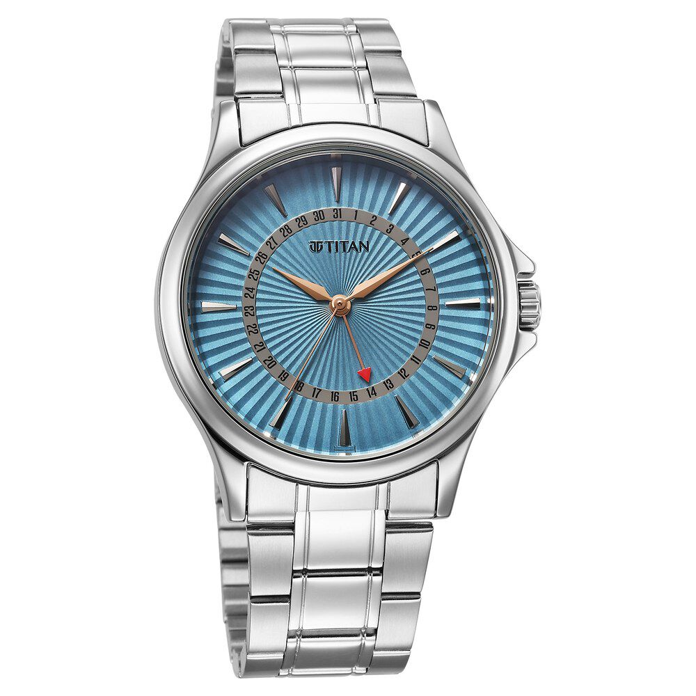 Titan Karishma Quartz Analog with Date Blue Dial Stainless Steel Strap Watch For Men 10038SM01
