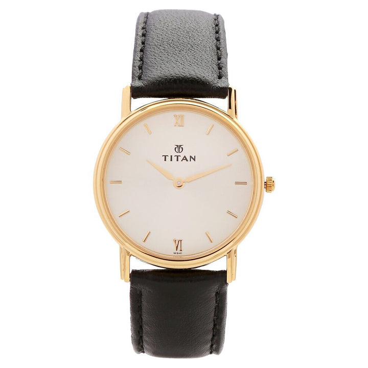 Titan Quartz Analog Champagne Dial Leather Strap Watch for Men-NF1006YL09