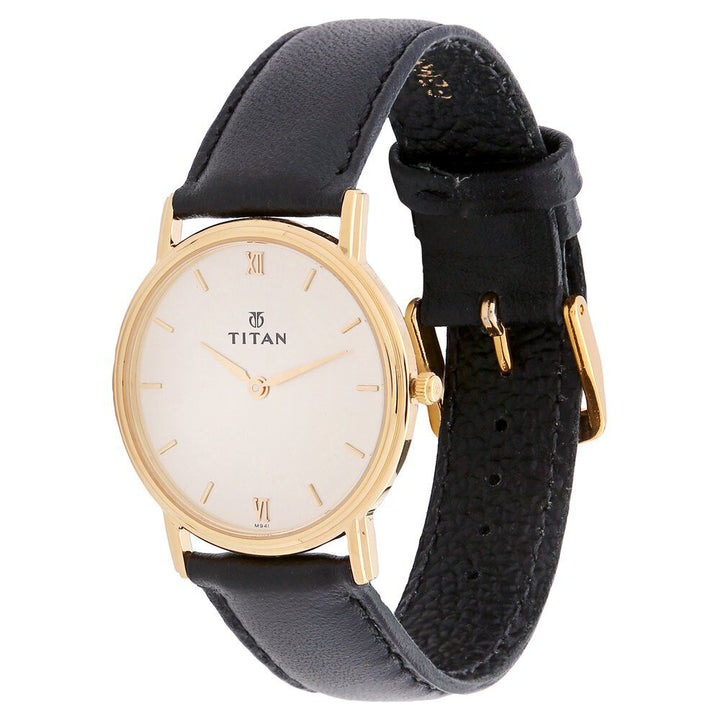 Titan Quartz Analog Champagne Dial Leather Strap Watch for Men-NF1006YL09