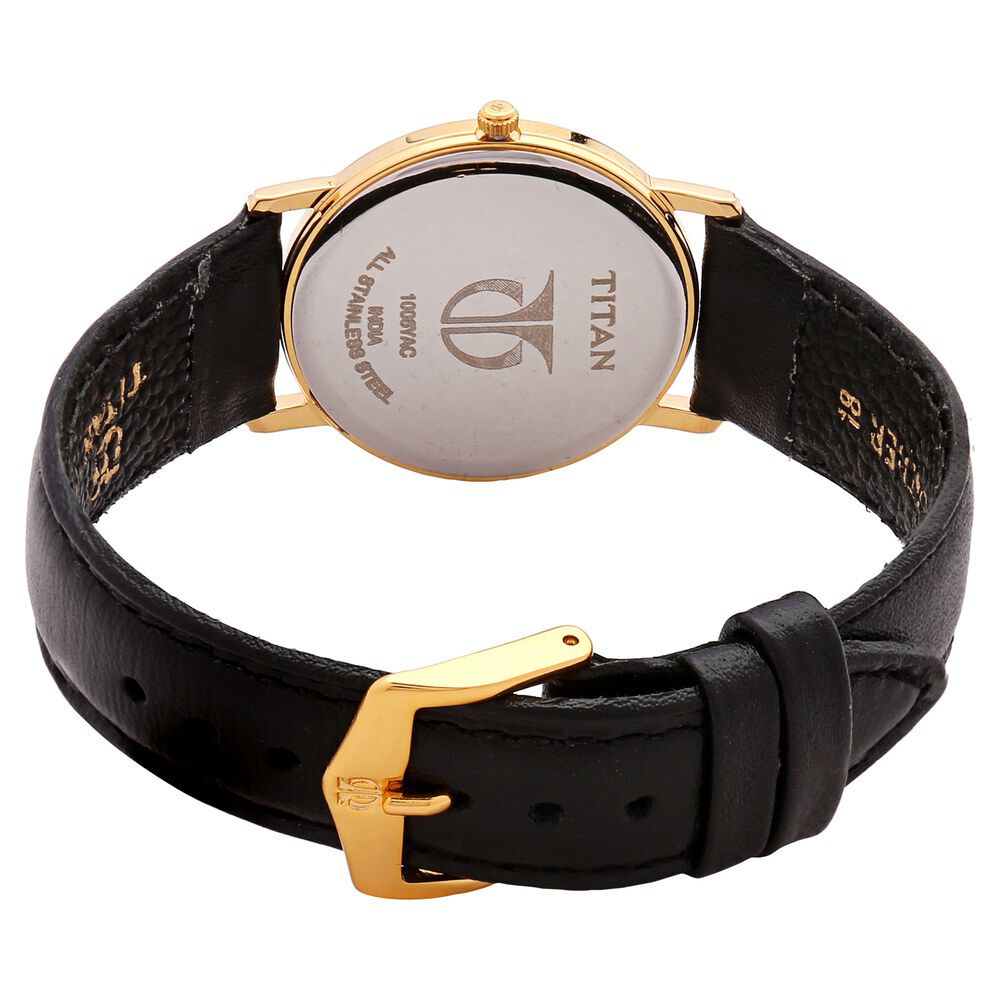 Titan Quartz Analog Champagne Dial Leather Strap Watch for Men-NF1006YL09