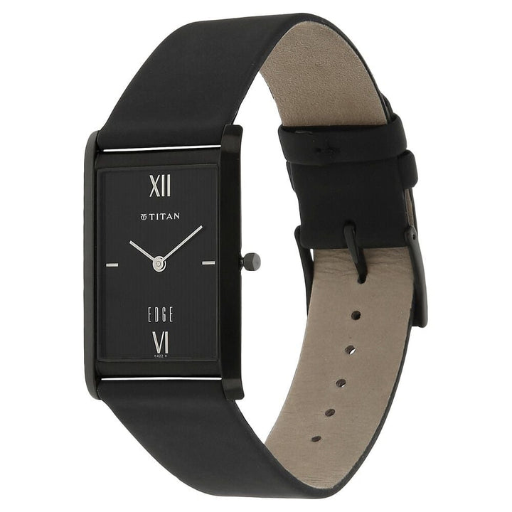 Titan Edge Slim Leather Strap Black Dial Analog Watch for Men NS1043NL01