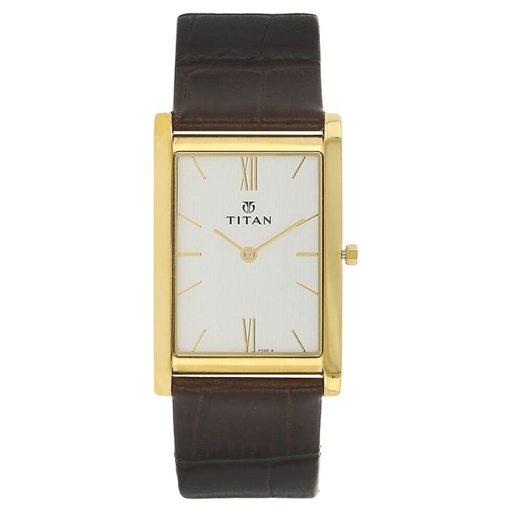 Titan Quartz Analog Silver Dial Leather Strap Watch for Men-NH1043YL03A