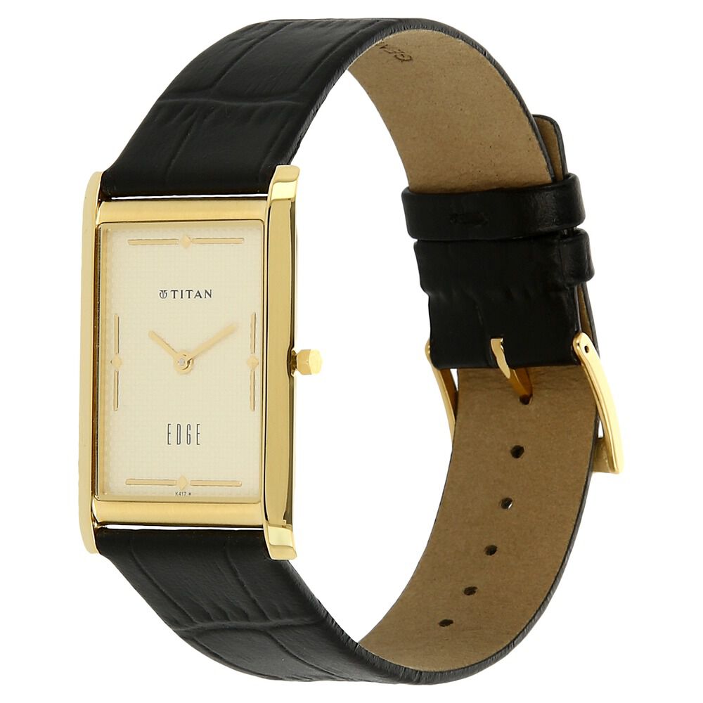 Titan Quartz Analog Champagne Dial Leather Strap Watch for Men-NS1043YL05