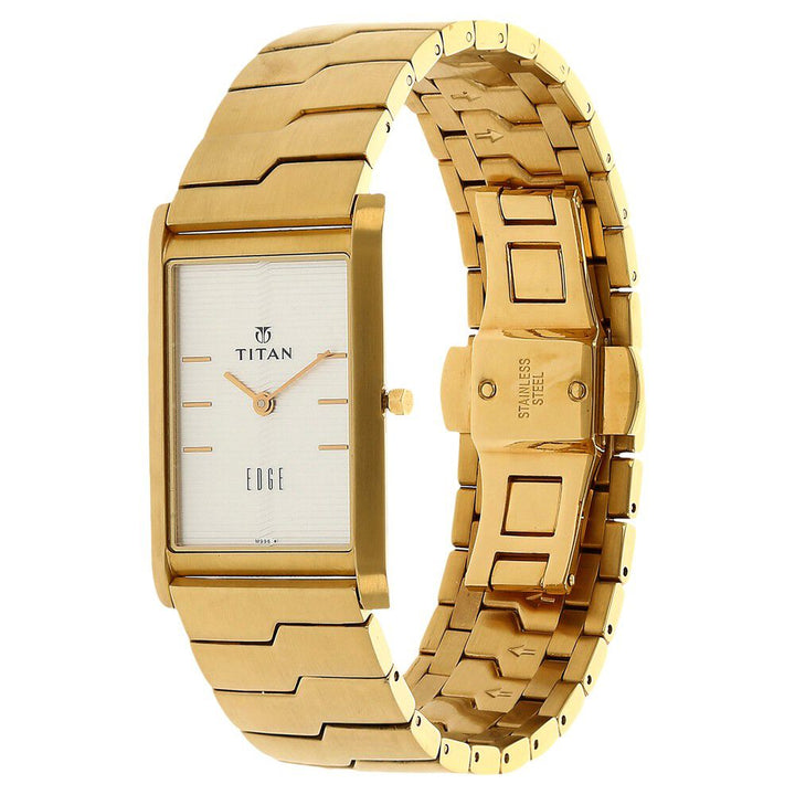 Titan Edge Quartz Analog Silver Dial Golden Stainless Steel Strap Watch For Men - The Watch Factory ®