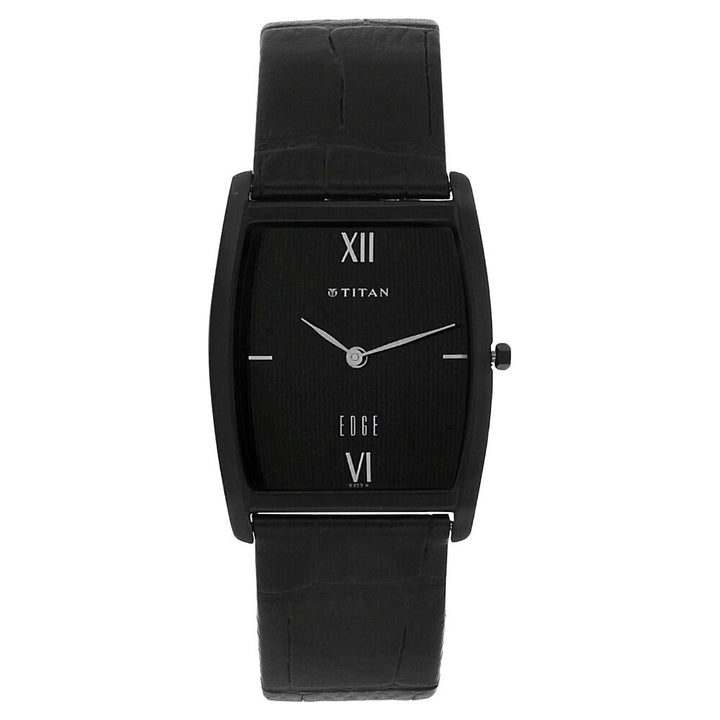 Titan Edge Slim Leather Strap Black Dial Analog Watch for Men NS1044NL01