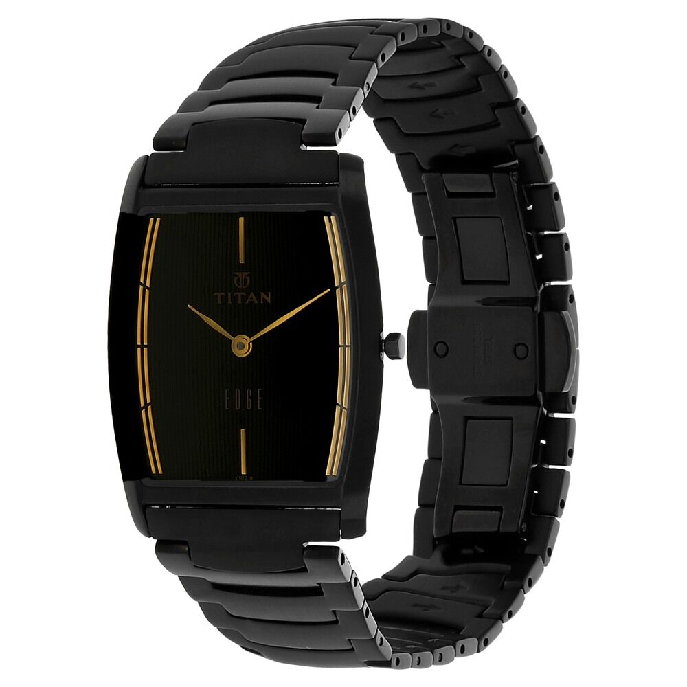 Titan Edge Black Tonneau Dial Analog Stainless Steel Strap Watch for Men NS1044NM01