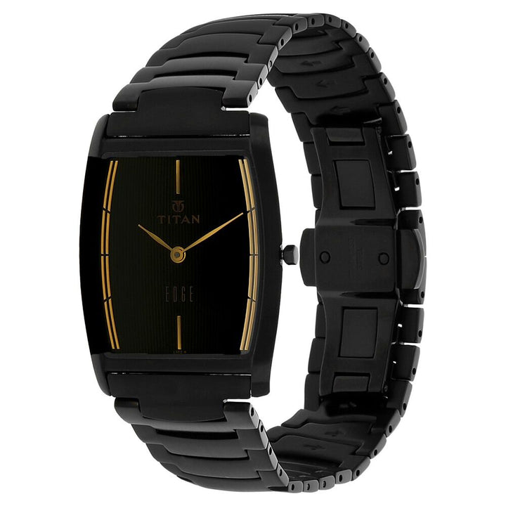 Titan Edge Black Tonneau Dial Analog Stainless Steel Strap Watch for Men NS1044NM01