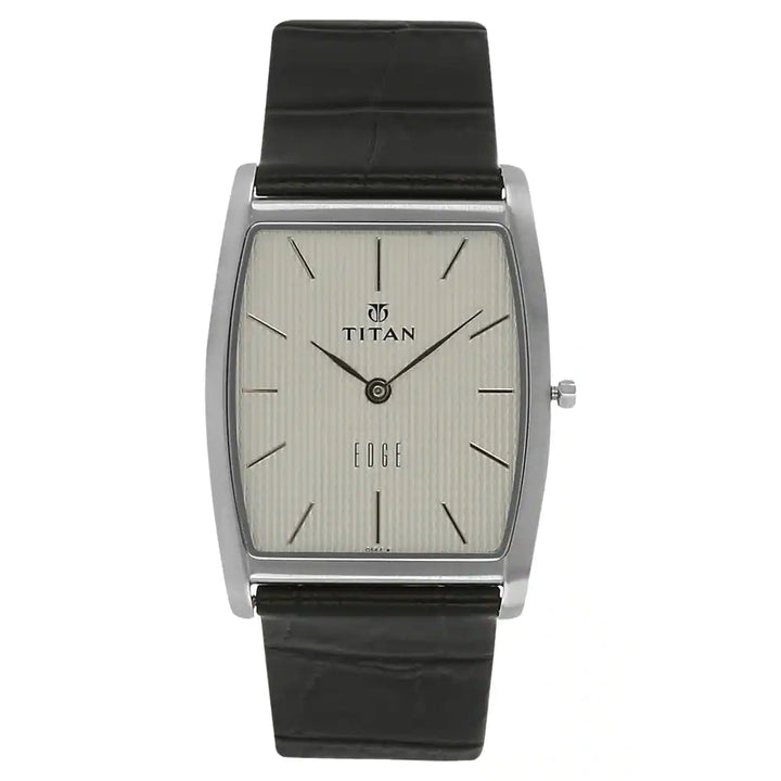 TITAN Edge Silver Dial Black Leather Strap Watch NN1044SL01