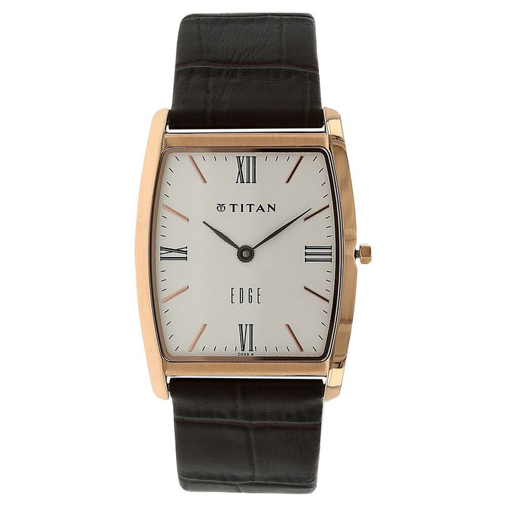 Titan Quartz Analog White Dial Leather Strap Watch for Men-NH1044WL01A