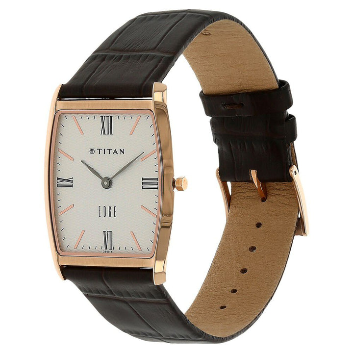 Titan Quartz Analog White Dial Leather Strap Watch for Men-NH1044WL01A