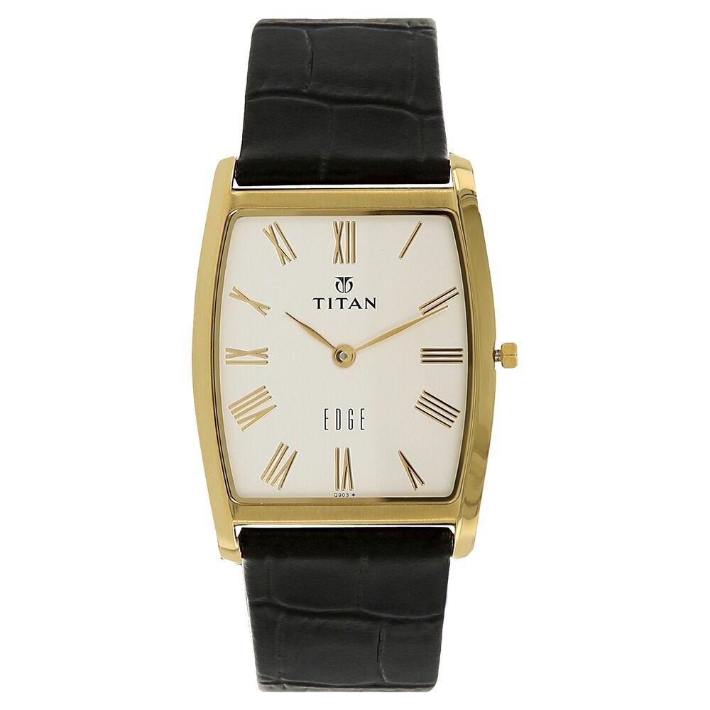 Titan Edge Silver Tonneau Dial Analog Leather Strap watch for Men NS1044YL04