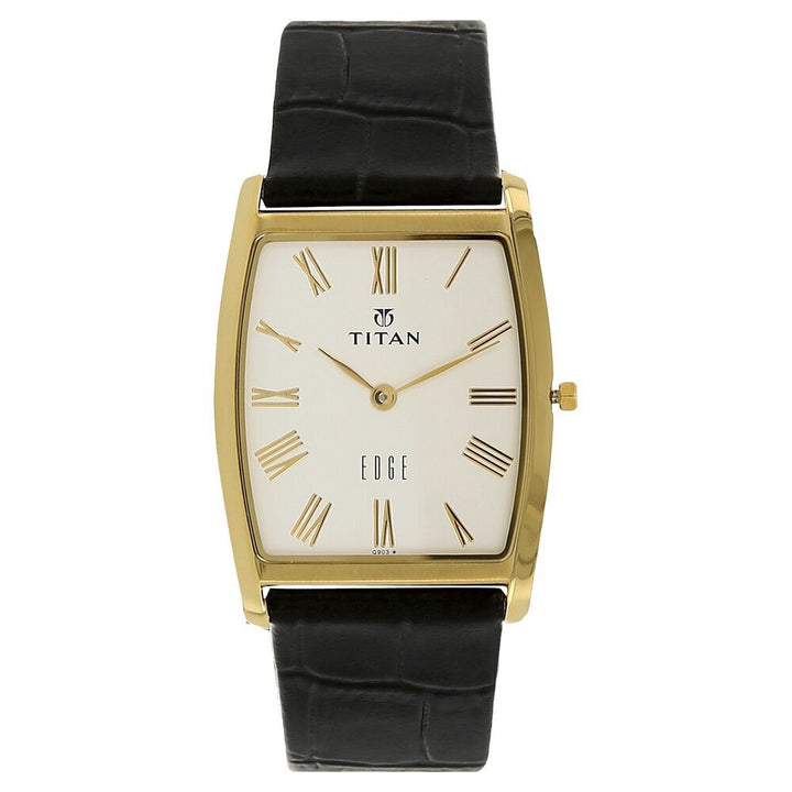 Titan Edge Silver Tonneau Dial Analog Leather Strap watch for Men NS1044YL04