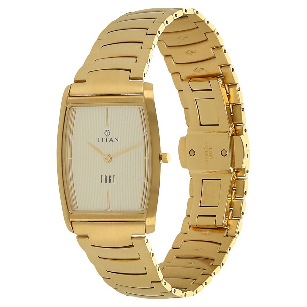 Titan Edge Quartz Analog Champagne Dial Stainless Steel Strap Watch for Men NS1044YM02