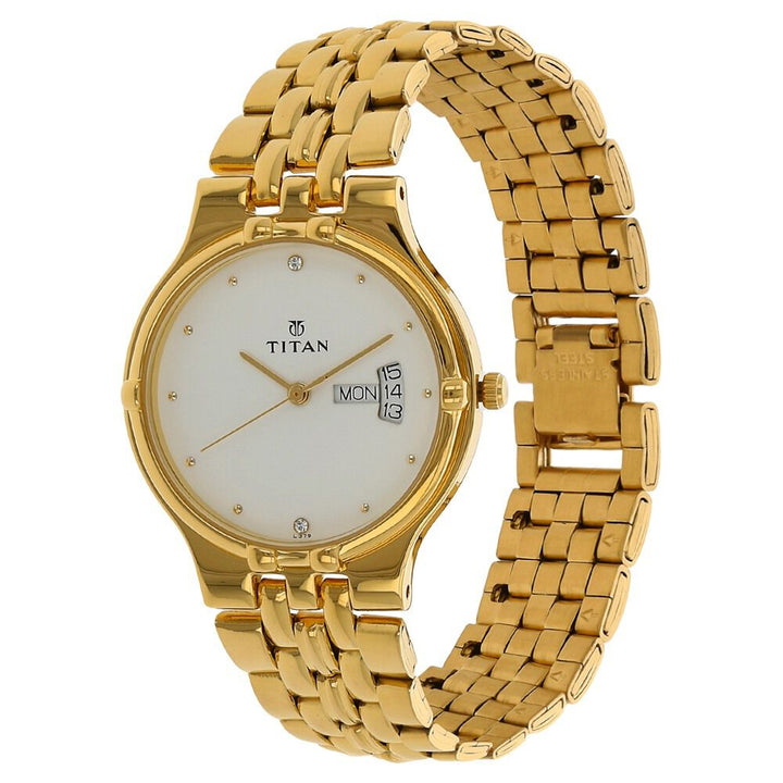 Titan Quartz Analog with Day and Date White Dial Stainless Steel Strap Watch for Men NS1107YM07