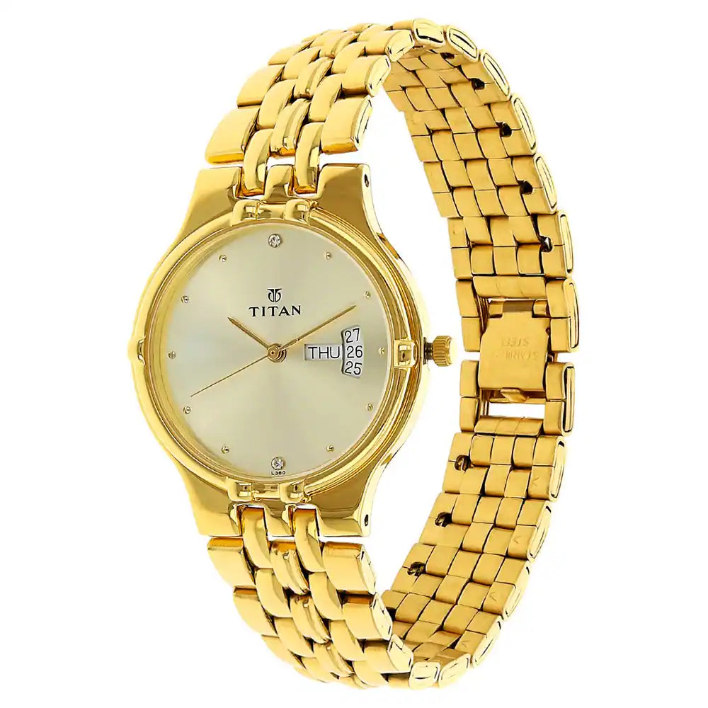 Titan Champagne Dial Golden Stainless Steel Strap Watch NK1107YM08 (L380)