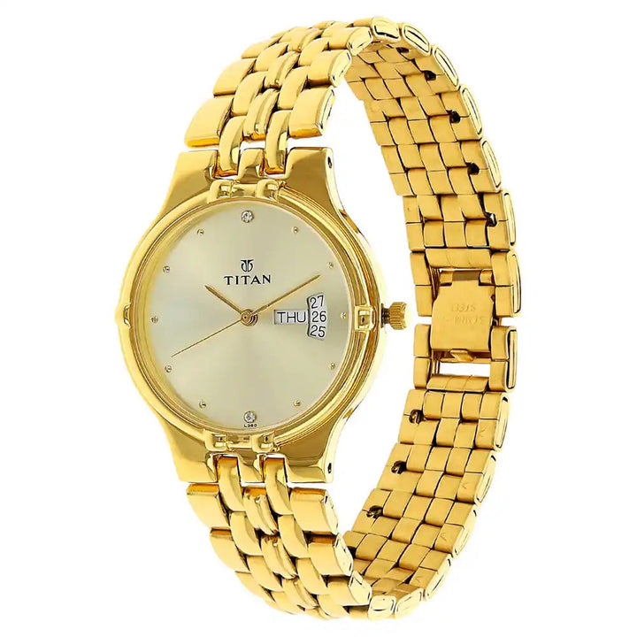 Titan Champagne Dial Golden Stainless Steel Strap Watch NK1107YM08 (L380)