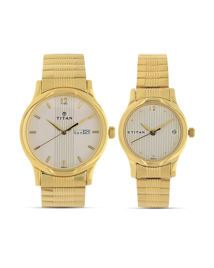 Titan Bandhan Gold Toned Day Date Couple Watch Set