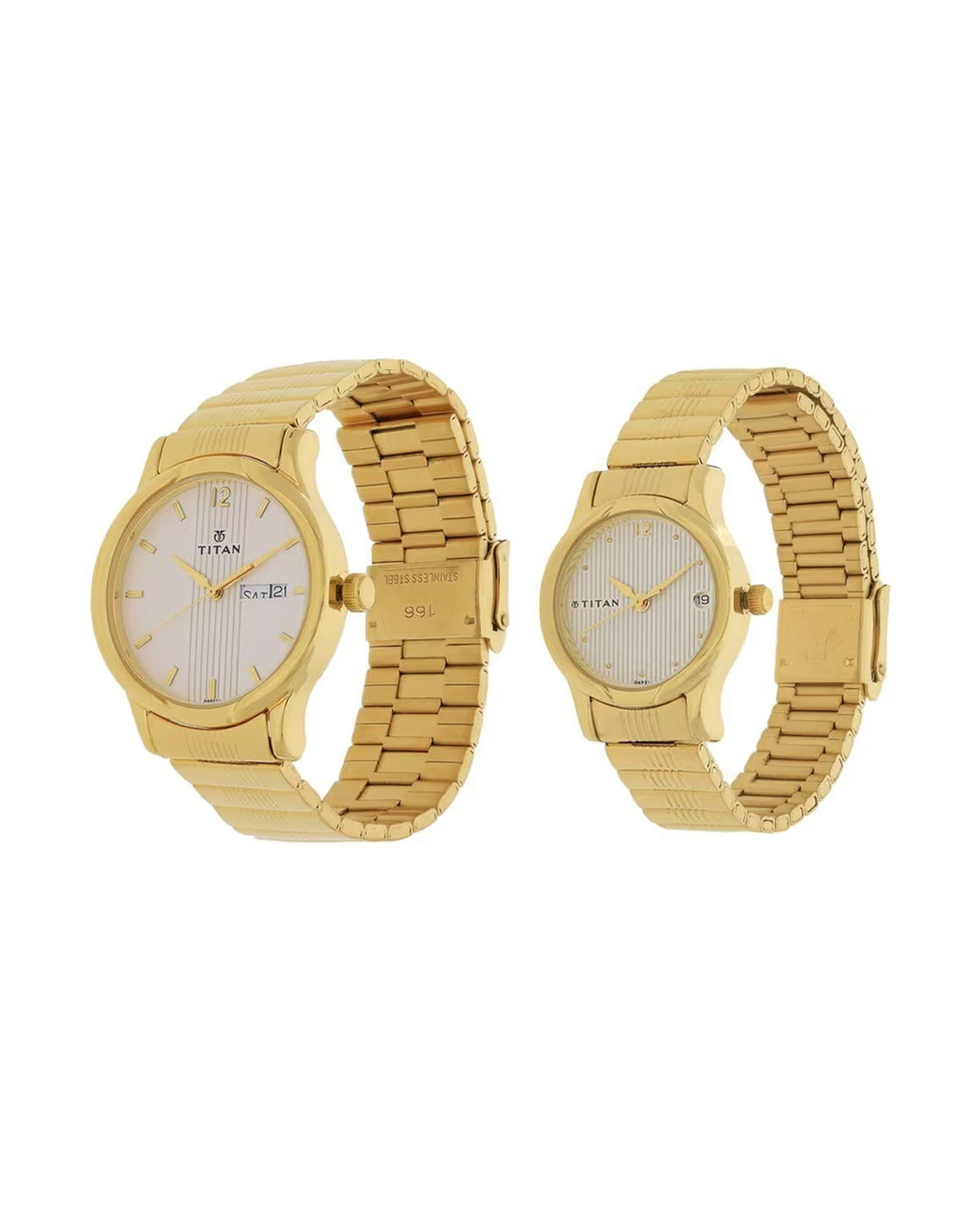 Titan Bandhan Gold Toned Day Date Couple Watch Set