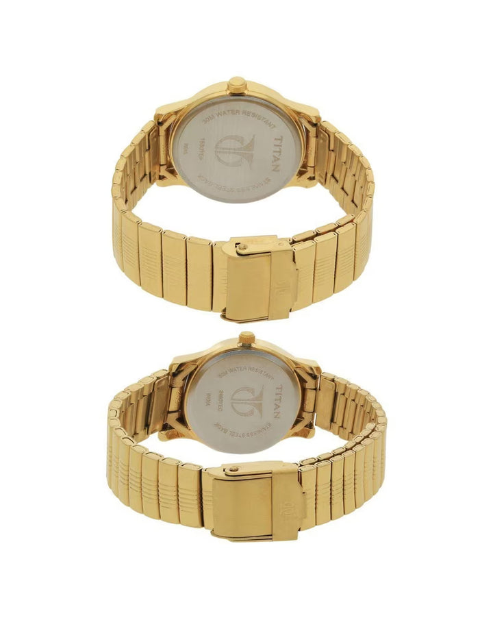 Titan Bandhan Gold Toned Day Date Couple Watch Set
