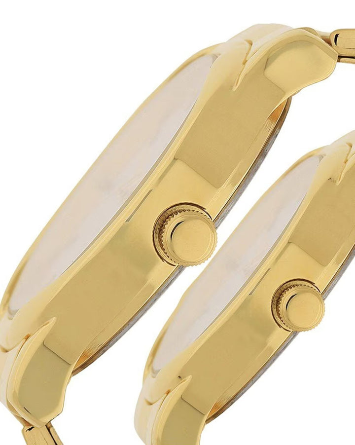 Titan Bandhan Gold Toned Day Date Couple Watch Set