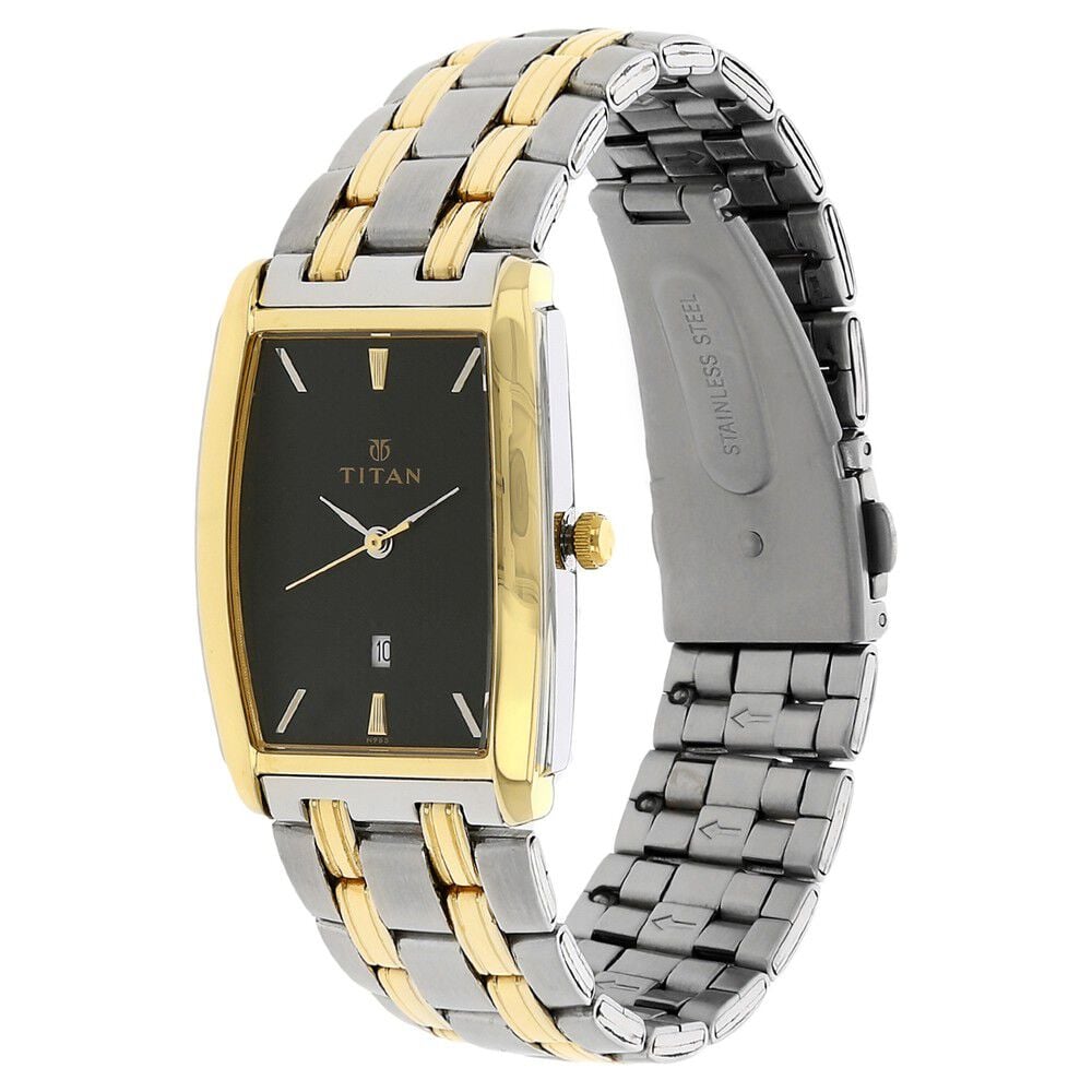 Titan Quartz Analog with Date Black Dial Stainless Steel Strap Watch for Men-NN1163BM02