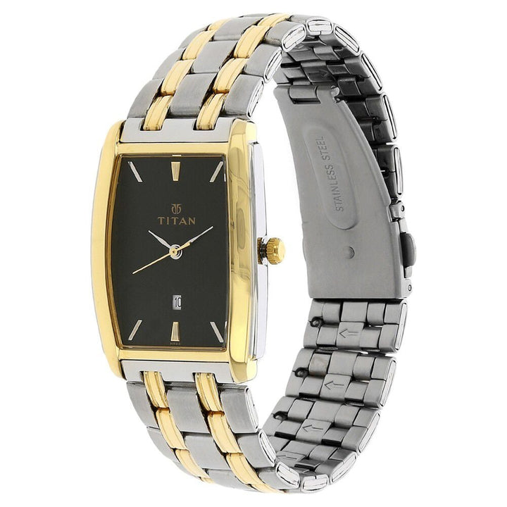 Titan Quartz Analog with Date Black Dial Stainless Steel Strap Watch for Men-NN1163BM02
