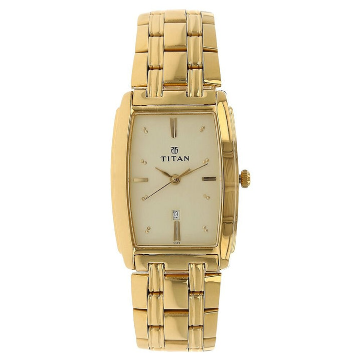 Titan Quartz Analog with Date Champagne Dial Stainless Steel Strap Watch for Men NR1163YM02