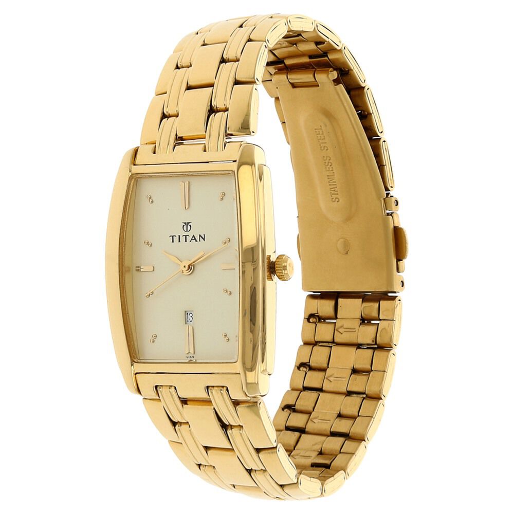 Titan Quartz Analog with Date Champagne Dial Stainless Steel Strap Watch for Men NR1163YM02
