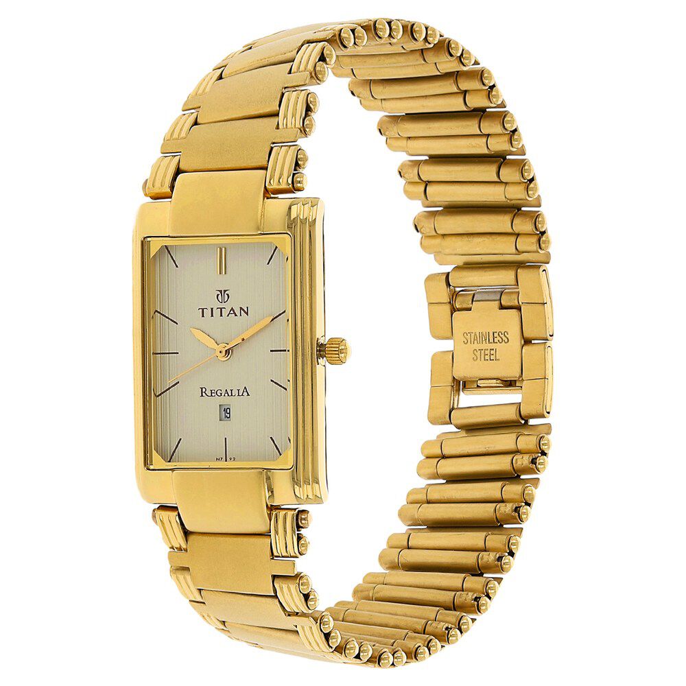 Titan Analog Champagne Dial Stainless Steel Strap watch for Men-NK1234YM02