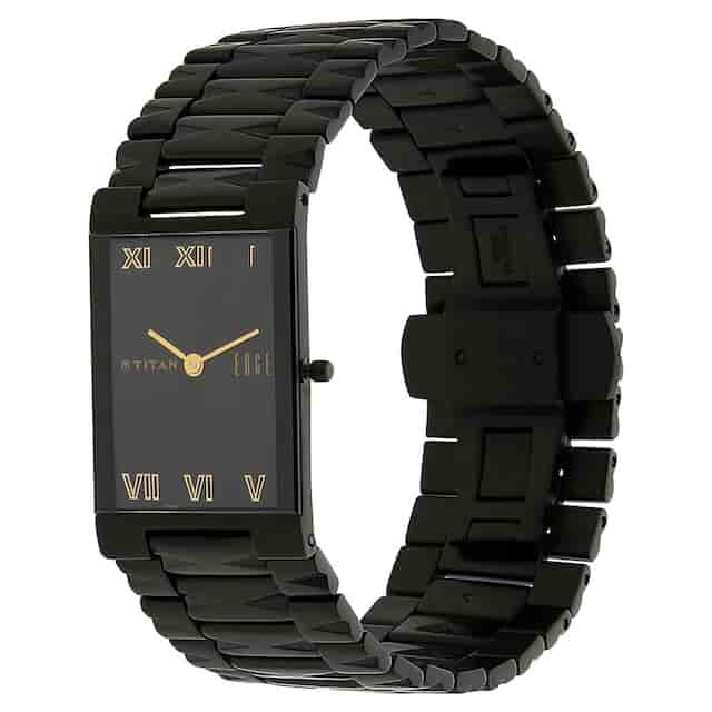 Titan Edge Black Dial Black Stainless Steel Strap Watch NP1296NM01