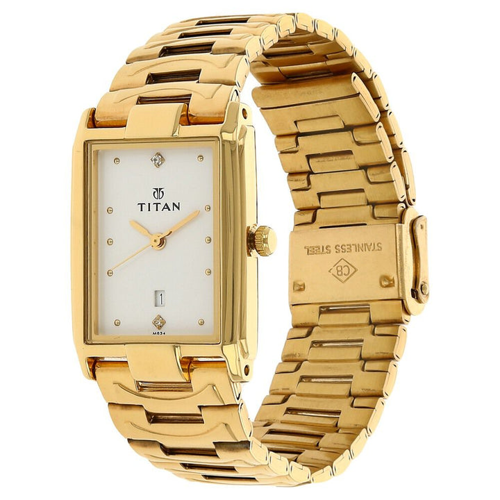 Titan Quartz Analog with Date White Dial Stainless Steel Strap Watch for Men-NK1318YM01