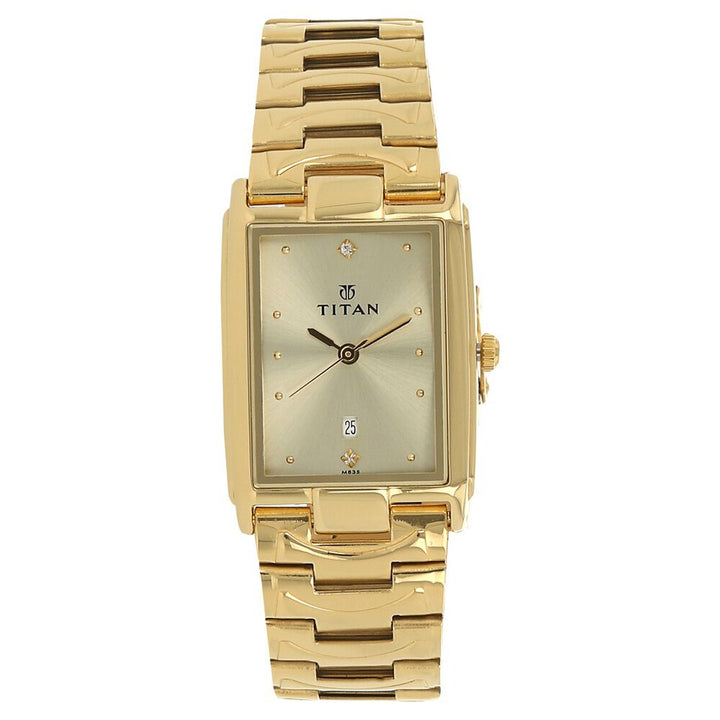Titan Analog with Date Champagne Dial Stainless Steel Strap watch for Men-NK1318YM02
