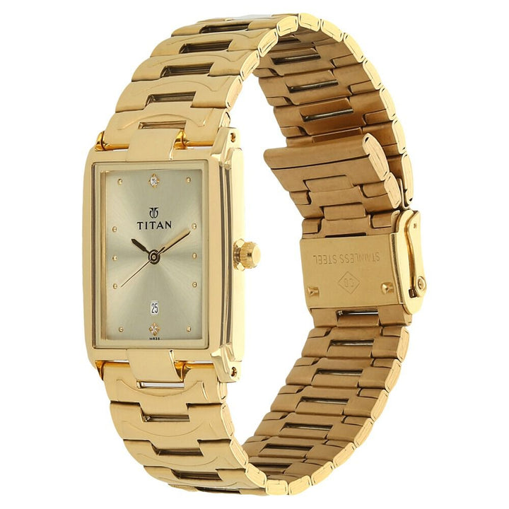 Titan Analog with Date Champagne Dial Stainless Steel Strap watch for Men-NK1318YM02