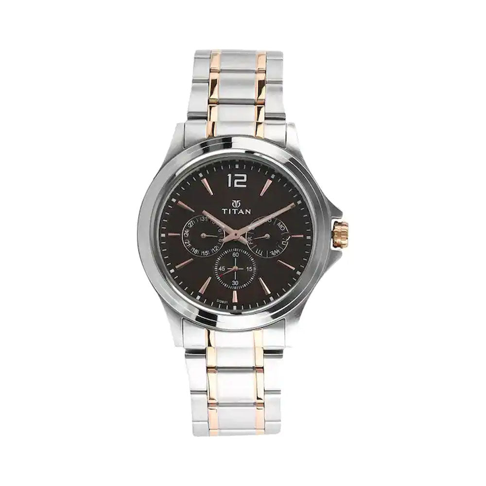 TITAN Workwear Watch With Brown Dial & Stainless Steel Strap 1698KM01