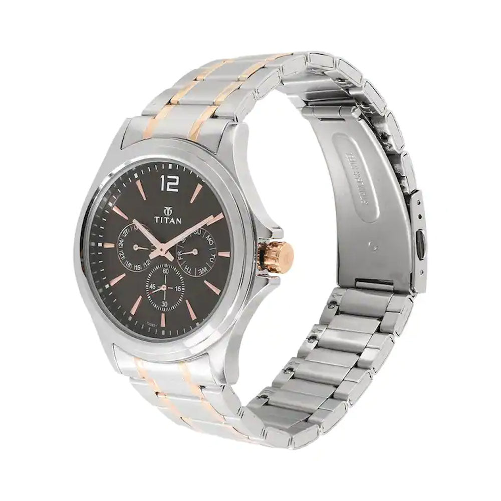 TITAN Workwear Watch With Brown Dial & Stainless Steel Strap 1698KM01